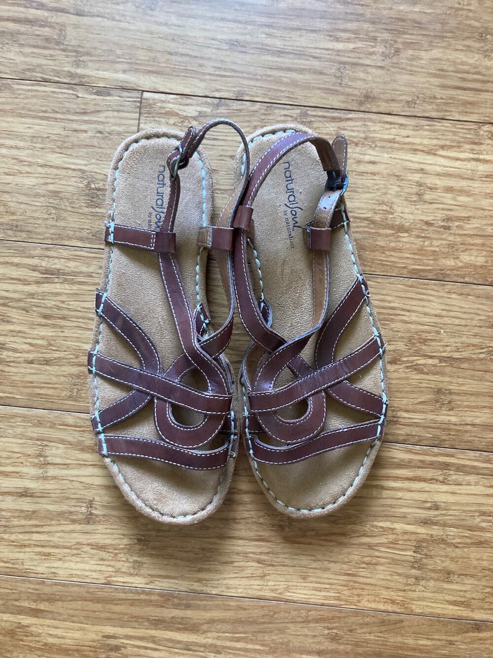 Natural Soul by Naturalizer Brown Leather Sandals, Size 9.5
